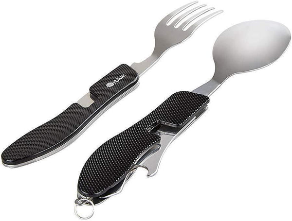 Steel Camping Spoon, Fork, Knife and Can/Bottle Opener